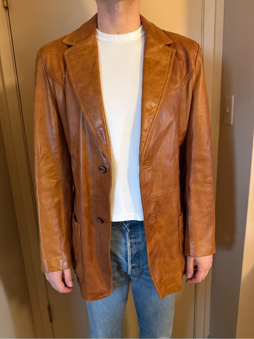 Vintage Tan Leather Trench Coat